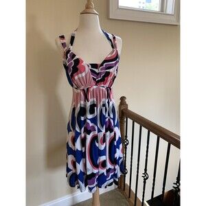 Iodice Polyester Halter Summer Dress Small Backless Multicolor